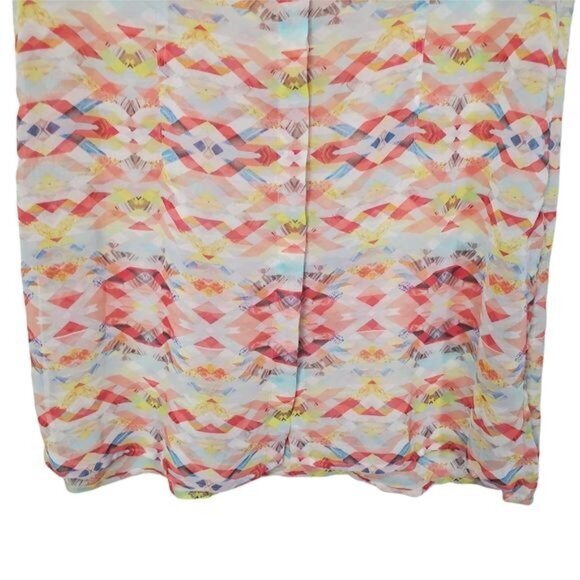 CABI Womens Blouse Medium Sheer Tunic Aztec Tribal Native Print‎ Orange Pink - Picture 7 of 12